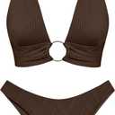 ZAFUL O Ring Halter Bikini Sets for Women High Cut Swimsuits Trendy 2 Piece Bathing Suit, Large