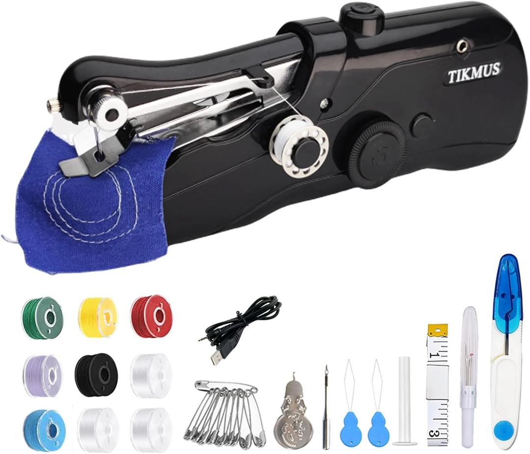 Handheld Sewing Machine, Mini Sewing Machine for Adults Fast Stitching with Sewing Kits Suitable for Clothes, Jeans, Home DIY, Travel (Black)