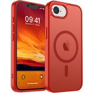 SUPFINE Magnetic for iPhone 16e Case 2025 (Compatible with MagSafe)(Military Grade Drop Protection) Slim Translucent Matte Shockproof with Anti-Fingerprint Phone Case,Red