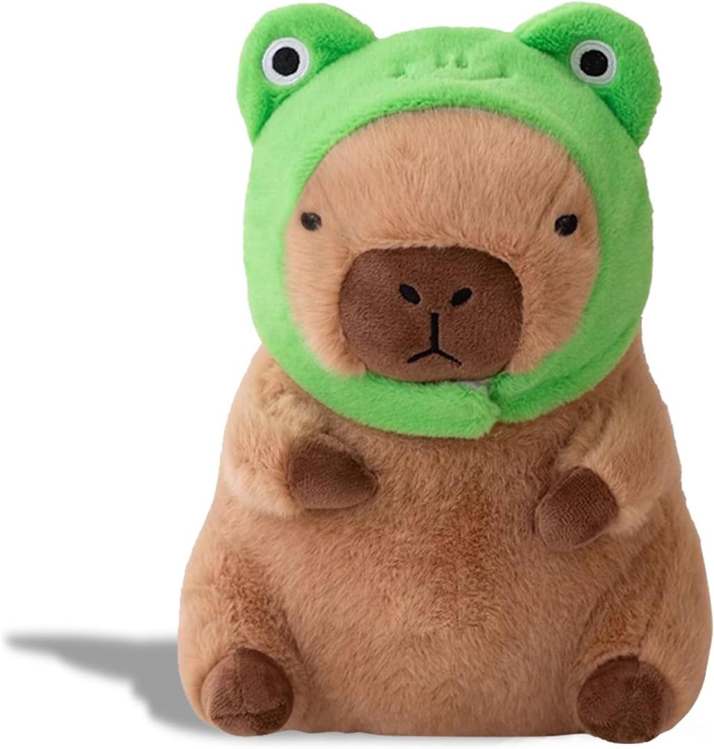 Cute Capybara Plush Soft Capybara Stuffed Animal with Frog Hat Kawaii Capybara Plush Toys Stuffed Capybara Doll Pillow Birthday Gifts Kids Girls Boys 12 inch