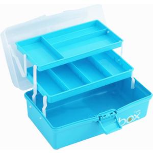 Sunxenze 12'' Three-Layer Clear Plastic Craft Storage Box, Tool Box/Sewing Box Organizer, Art Storage Box with Handle (Light Blue) (1PCS 12 Inch)