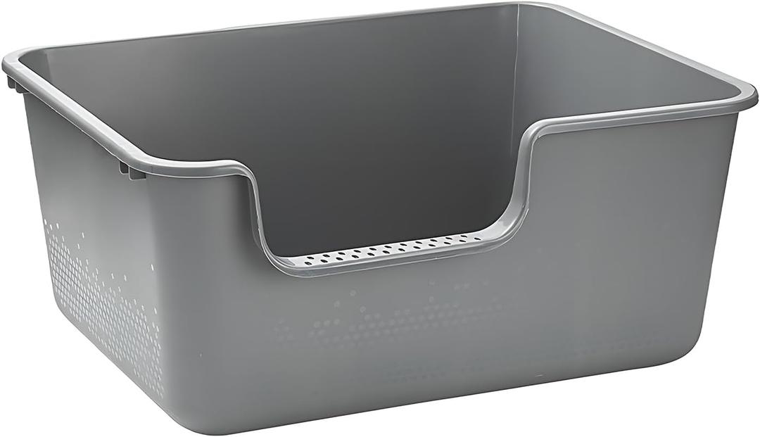 Extra Large Cat Litter Box High-Sided Plastic Litter Box for Large Cats, Jumbo Open Kitty Litter Tray Gray