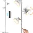 LED Tree Floor Lamp Silver, 36W Super Bright Standing Lamp with Remote Control, 4 Color Temperatures, 3 Rotatable LED Lights, Dimmable Floor Lamps for Living Room, Bedroom, Office