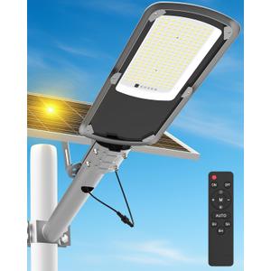 Engrepo Solar Street Lights Outdoor, 15-Hour Runtime IP65 Waterproof LED Flood Lights with Remote Control Dusk to Dawn Security Light for Wall, Parking Lot, Barn, 20000mAh