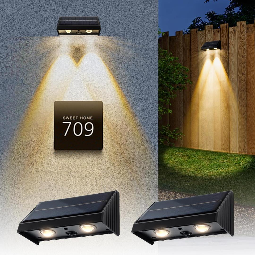 Solar Lights Outdoor 3000K Warm White Downlights LED Dusk to Dawn Waterproof Solar Light for Fence, Wall, Address, Mailbox, House Number, Sign(2 Pack)