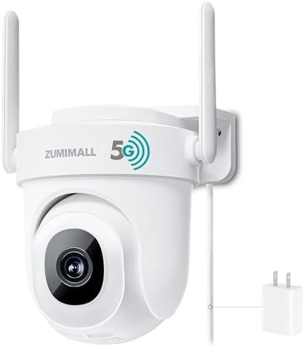 ZUMIMALL 5MP Security Camera Outdoor - 2.4G/5G WiFi, Wired Power 24/7 Recording | AI Motion & Noise Detection, 360° Auto Tracking, Color Night Vision | IP66 Weatherproof, Alexa Compatible