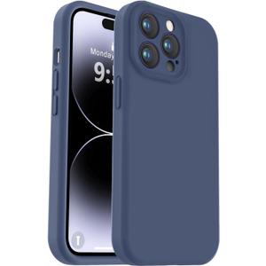 Vooii Compatible with iPhone 14 Pro Max Case, Liquid Silicone Upgrade [Camera Protection] [Soft Anti-Scratch Microfiber Lining] Shockproof Phone Case for iPhone 14 Pro Max 6.7 inch - Navy Blue