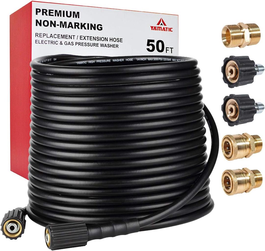 YAMATIC Kink Resistant Pressure Washer Hose 50FT 1/4" M22 & 3/8" Quick Connect Power Washer Hose Replacement for Ryobi, Troy Bilt, Greenworks, CRAFTSMAN Most Brand Power Washer, 3200 PSI