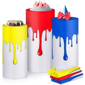 GlikCeil Set of 3 Paint Party Decorations Art Themed Cylinder Stand Covers Paint Splatter Party Supplies Back to School Decor Dessert Tables for Art Birthday Baby Shower