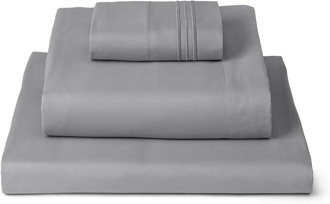 Mellanni Iconic 3-Piece Microfiber Sheet Set (Twin XL, Light Gray) | Double-brushed softness; breathable comfort; 16-in deep pocket; machine washable; OEKO-TEX(R) certified; Lifetime Promise