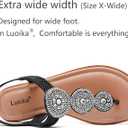 Luoika Women's Wide Width Flat Sandals, Flip Flop Thong Sandals Strappy Rhinestone Comfortable Summer Beach Shoes for Women.813 Black 7XW