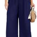 SEKINO Women's Plus Size Wide Leg Palazzo Pants High Waisted Boho Loose Casual Pant Flowy Beach Trousers with Pockets (XXL)