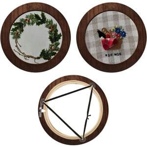 3 Sets Solid Wood Embroidery Frames with Bamboo Hoops, 6 Inch Round Embroidery Display Frame Set for Finished Cross Stitch and DIY Art Craft Sewing Ornaments