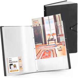 JoyCat Art Portfolio Binder 18"x24",30 Pockets Art Folder with Clear View Pages, 60 Sheets Presentation Binder for Artists and Students Home Storage (Black)