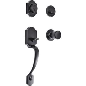 Amazon Basics Front Door Lock Set, Handleset with Tulip Knob, Level Door Handle, Exterior, Single Cylinder, Matte Black, 1-Pack
