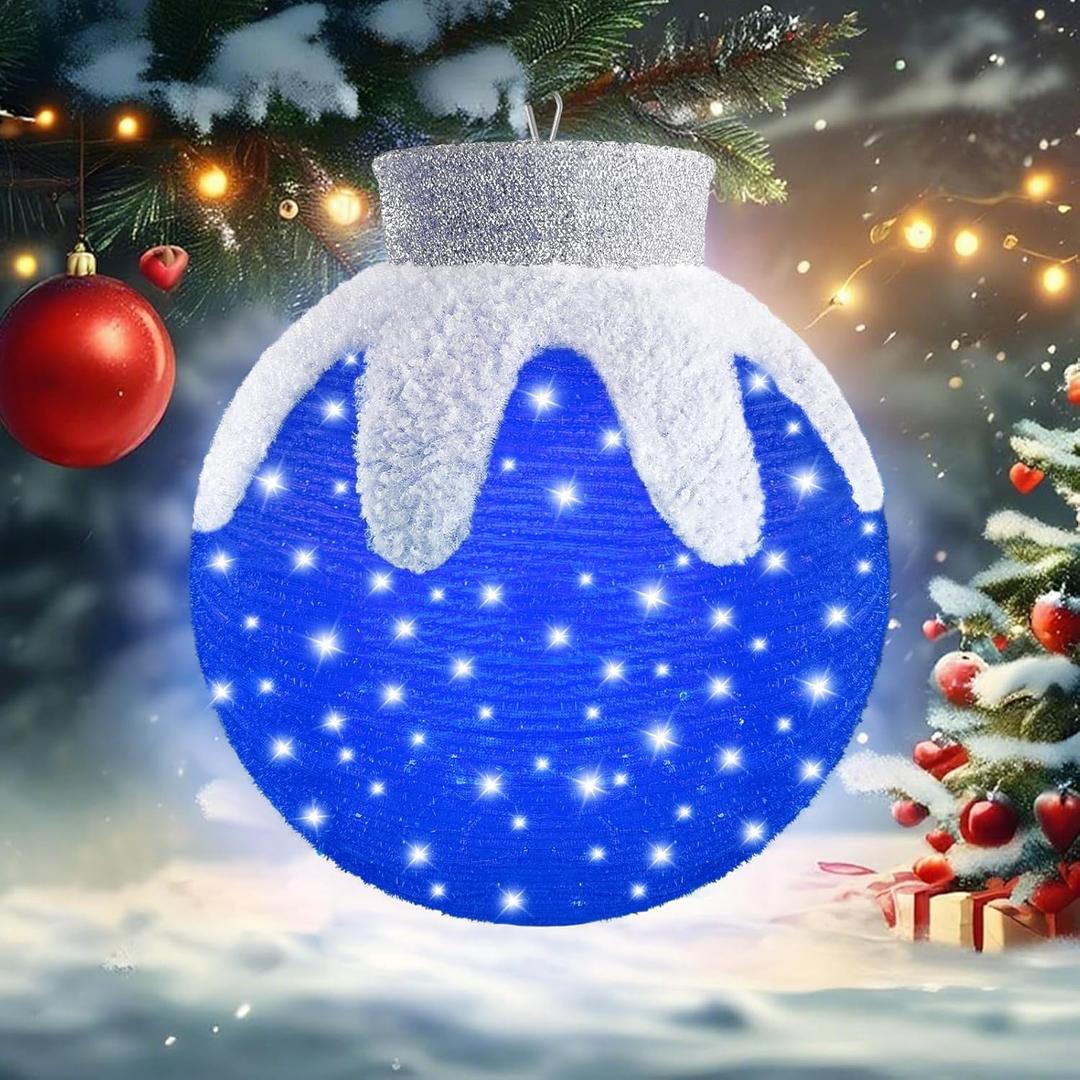 Outdoor Hanging Christmas Ornaments, Lighted Pop-Up Hanging Outdoor Holiday Ball Decoration, 8 Light Modes, Lighted Collapsible Holiday Decorations (Blue)
