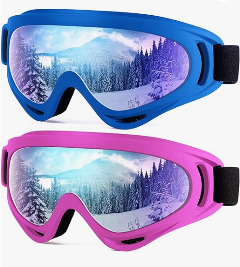 Dizywiee 2-Pack Kids Ski Goggles, Snowboard Goggles for Youth Teens Boys & Girls, Winter Snow Sports Goggles, Blue and Pink