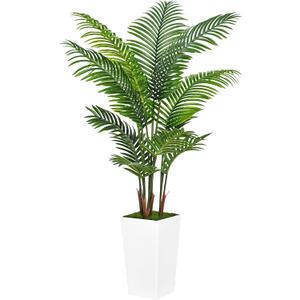 Artificial Palm Tree 5FT - Fake Tree with White Tall Planter - Faux Tropical Areca Floor Plant in Pot - Artificial Silk Plant for Home Office Living Room Decor Indoor White