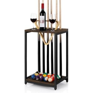 smusei Pool Cue Rack Wood Billiard Stick Holder Pool Table Accessories for Billiard Room Game Room Club Holds 6 Cues, Floor Stand, Deep Brown