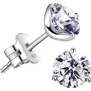 Raneecoco "STUNNING FLAME" 18K Gold Plated Silver Brilliant Cut Simulated Diamond CZ Stud Earrings (White-Gold-Plated-Sterling-Silver, 1.5)