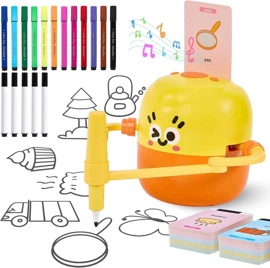Drawing Robot for Kids, Interactive Educational Drawing Machine with Voice Interaction, Montessori Painting Learning Toy with 150 Word Cards, Birthday for Boys and Girls 3, 4