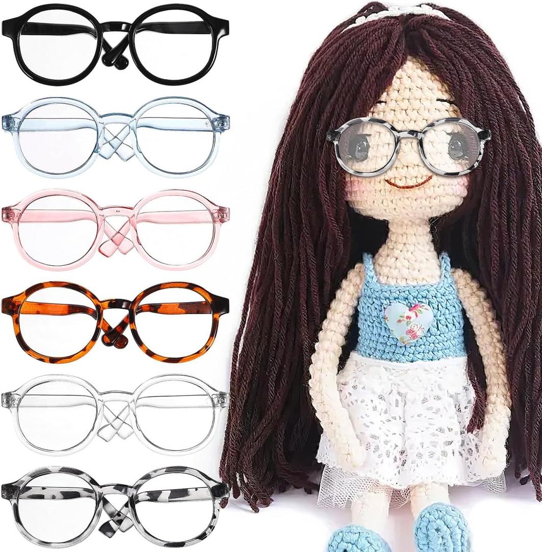 DOITOOL Doll Glasses for 18 Inch Dolls, 6 Pcs Mini Eyeglasses Doll Dress up Glasses Round Frame with Clear Lenses Cosplay Party Accessories