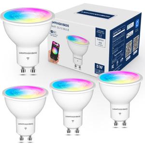GU10 Smart Light Bulbs 50W Equivalent, 38Beam Angle, Smart Bulb Compatible with Alexa/Google Assistant/Smart Life, 5W 420LM, RGBCW Spotlight Track Light, 2.4GHz WiFi, ETL Listed, 4PCS (Multi-colored)