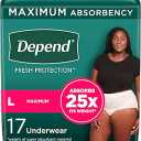 Depend Fresh Protection Adult Incontinence & Postpartum Bladder Leak Underwear for Women, Disposable, Maximum, Large, Blush, 17 Count, Packaging May Vary