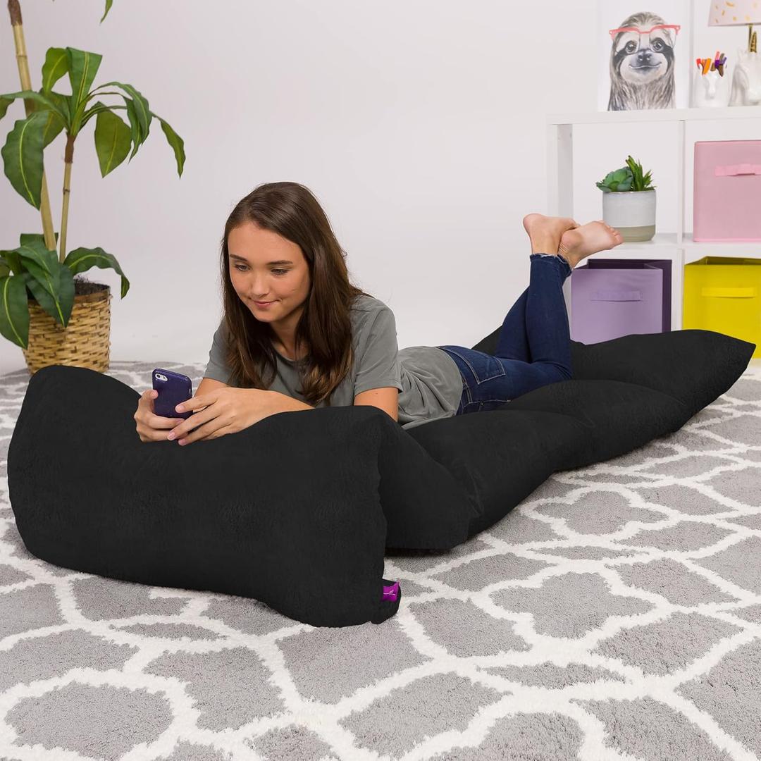 Kids Floor Pillow Cover - Premium Cushion and Lounger Covers for Pillows (King Pillows NOT Included) - Gifts for Teenage Girls, King Pillow Size, Faux Rabbit Fur - Black (88" x 32" (Pack of 1))