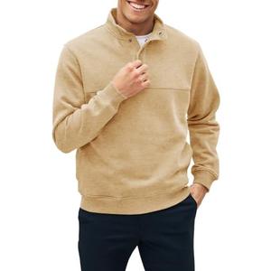 Gafeng Mens Athletic Sweatshirts Jumper Sports Shirts Cotton Stand Collar Long Sleeve Henley Pullover Tops Workout Sweatshirt Khaki XXL