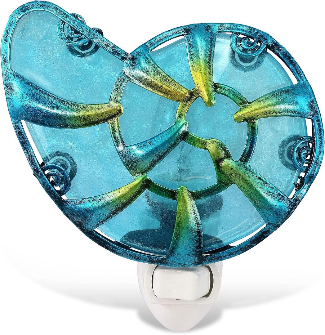 Puzzled Glass Art Sea Shell Night Light - Decorative Night Light Plug in Ocean Wall Decor, Perfect Night Light for Bathroom Beach Decor and Bedroom Decorative Plug in Night Light with On Off Switch