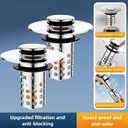 Universal Pop-Up Bathroom Sink Stopper, Stainless Steel Drain Strainer with Removable Filter Basket for 1.1"-2.36" Basin, Push-to-Bounce Core, Bathroom Sink Plug, Hair Catcher, 2 Pack