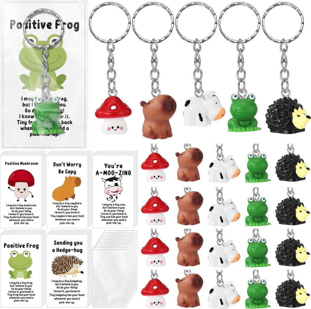 Fumete 100/60/30 Sets Employee Appreciation Keychains Positive Emotional Keychains Bulk Mental Health Gifts for Coworkers(60 Sets)