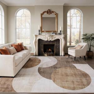 8x10 Brown and Beige Washable Soft Plush Area Rug for Living Room