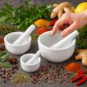 HIC Kitchen Mortar and Pestle Set, Fine Porcelain, Set of 3 Sizes, Spice Herb Grinder, Pill Crusher, Nut Butter Maker