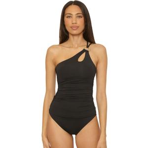 Soluna Swim Women's Sun Goddess One Shoulder Tankini, Tummy Control, Swimsuit Tops for Women (6, Black)