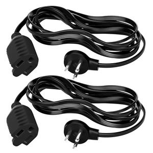 Elecan Flat Plug Extension Cord 6 Ft 2 Pack with Slim Space-Saving Plug Design, Thin Flat Cable Low Profile Power Cord 3 Prong Grounded Wire, 16 Gauge 13 A/125 V-Black-ETL Certified