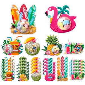 30 Pack Hawaiian Candy Cards Hawaiian Theme Holder with Clear Plastic Candy Dome Tropical Party DIY for Summer Pool Beach Birthday Baby Shower Bachelorette Party Favor Supplies