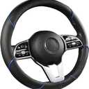 Steering Wheel Cover, Premium Nappa Leather Non-Slip Breathable Grip, Universal Fit for Car SUV Truck, 14.5-15 Inch (37-38.5 cm) (Black and Blue)
