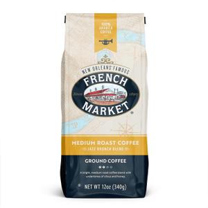 French Market Jazz Brunch Blend Medium Roast Ground Coffee, 12oz Bag (Pack of 1) (EXP 05/19/27)