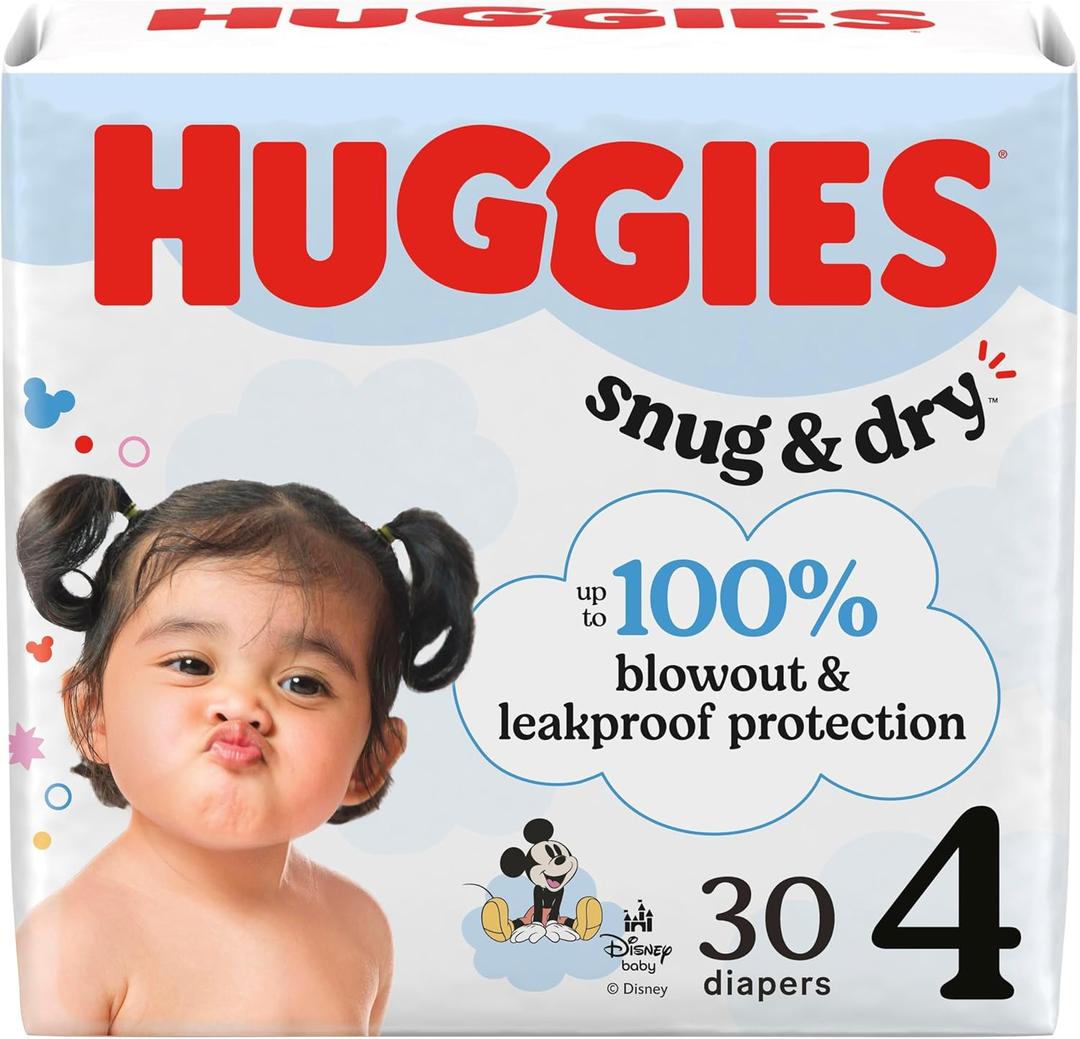 Huggies Size 4 Diapers, Snug & Dry Baby Diapers, Size 4 (22-37 lbs), 30 Count 