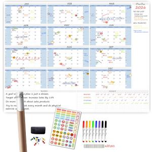 CLEVER CLEAN Large Dry Erase Wall Calendar - 48"x58" 12-month 2026 Undated Yearly Calendar for Home, Office, School Projects - Jumbo Laminated Task Organizer