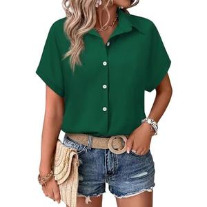 Short Sleeve Button Down Shirts for Women Summer Hawaiian Blouses Cap Sleeve Oversized Work Office Tops Solid/Floral, S