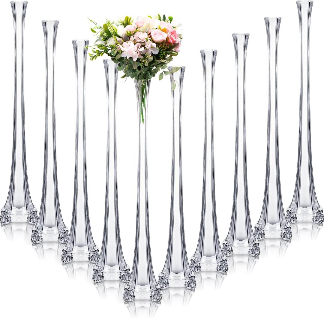 Inbagi 10 Pcs Eiffel Tower Vase for Wedding Centerpieces 20 Inch Clear Tall Skinny Vases Glass Flower Stand Floral Container for Living Room Home Crafts Wedding Reception Birthday Baby Shower Decors