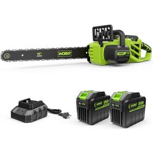 WORKIT 16 Inch Electric Chainsaw, 40V Brushless Chain Saw Cordless with 24.0Ah Batteries, Tool-Free Chain Tension, Auto Oiling, Battery Chainsaw for Tree Trimming, Wood Cutting, Yard Work