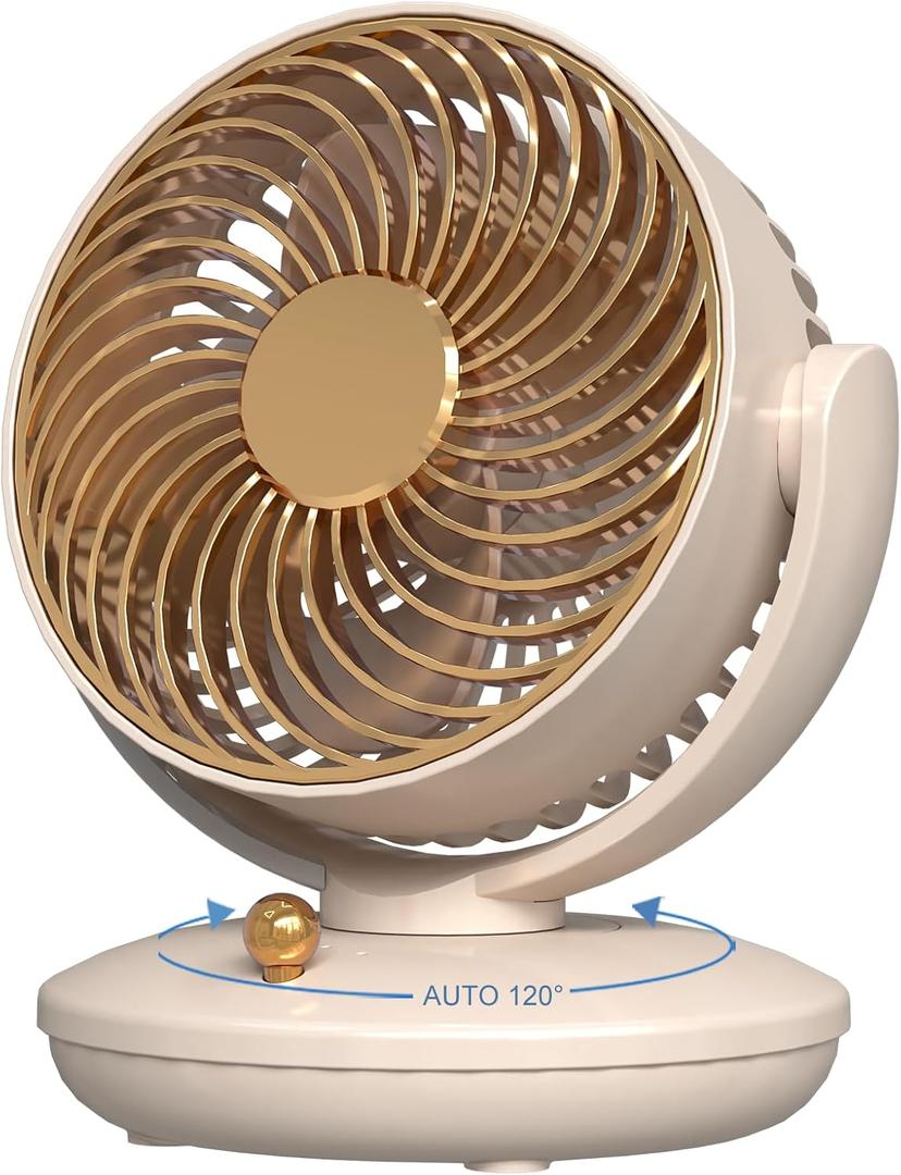 Small Oscillating Fan, 2025 New Mini Desk Table Fans for for Bedroom Dorm, 3-Speed Rechargeable Portable Air Circulator for Cooling Sleep, Quiet Bedside Fan for Office Desk, Dorm Room Essentials