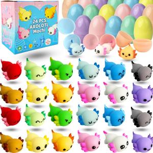 24 Pack Prefilled Easter Eggs with Axolotl Mochi Squishy Toys, Easter Basket Stuffers, Easter Eggs Filled Mini Squishy Toy, Party Favors for Kids, Easters Gifts, Classroom Exchange (Macaron)