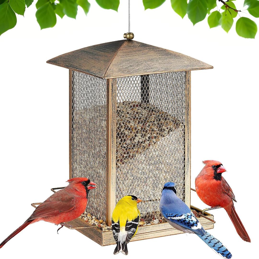 Bird Feeder, Heavy Duty Metal Bird Feeders for Outdoor Hanging, Wild Birdfeeder with Lid Buckle for Garden Yard Outside Backyard, 6LB Large Capacity