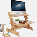 Wisfor Bamboo Standing Monitor Stand Desk Convertor Riser for Monitor Adjustable Height Standup Desk Top Laptop Workstation with Phone Headset Holder