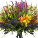 Grunyia Artificial Lavender Plants with Mixed Color Flowers, 20 Bundles, Outdoor Decorative Grass